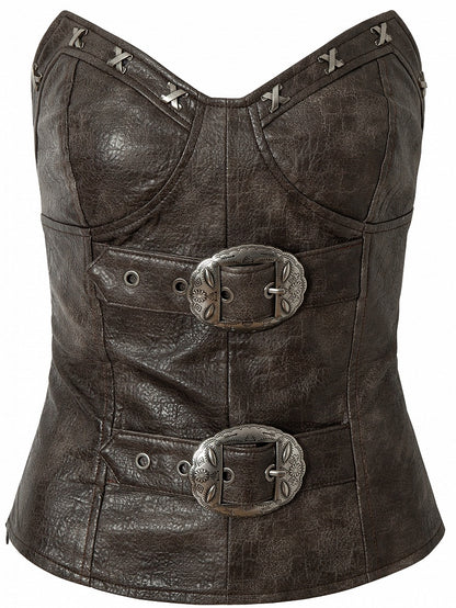Brown Wasteland Punk Buckle PU Bustier - NO ROMANCE