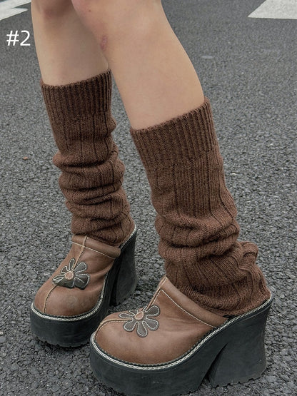 Y2K Ribbed Trim Knitted Leg Warmers