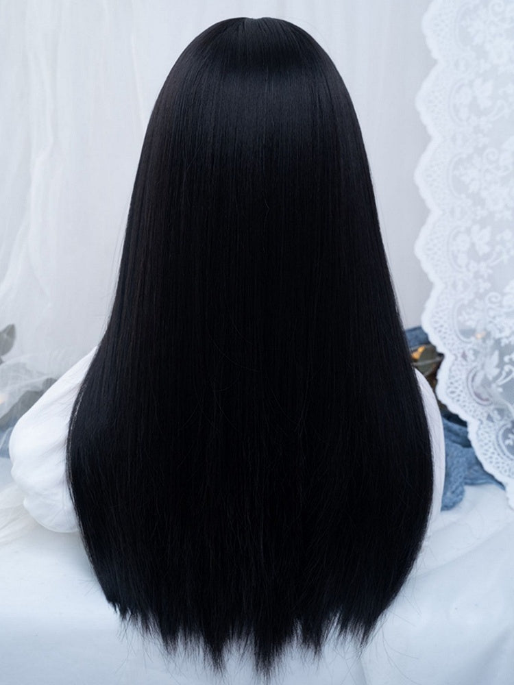 ブラック 65cm アンダーバスト丈 ストレートウィッグ シルバー フルバング