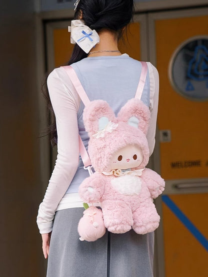 Plush Bowknot Pink Straps Detachable Backpack Decorated 43cm Rabbit Shoulder