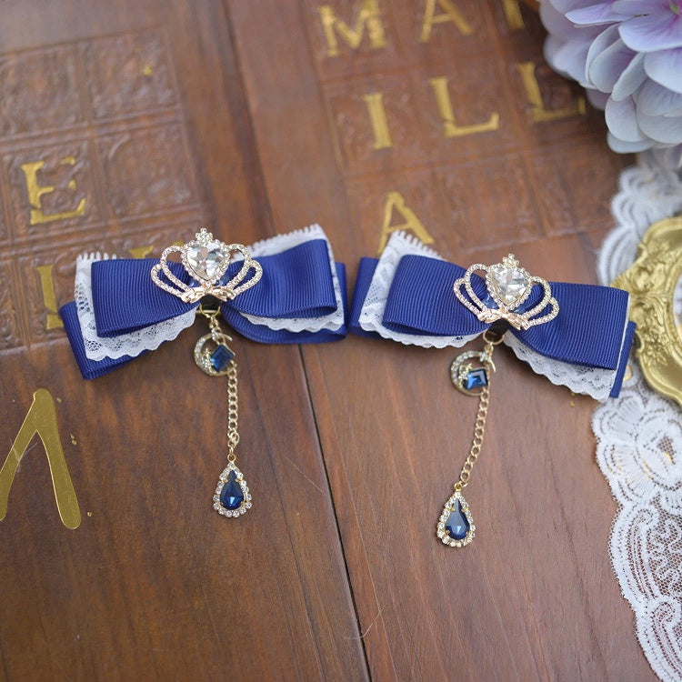 Kei Moon Jirai 6 Hairclips Bowknot Colors Crown Rhinestone with Teardrop Charm