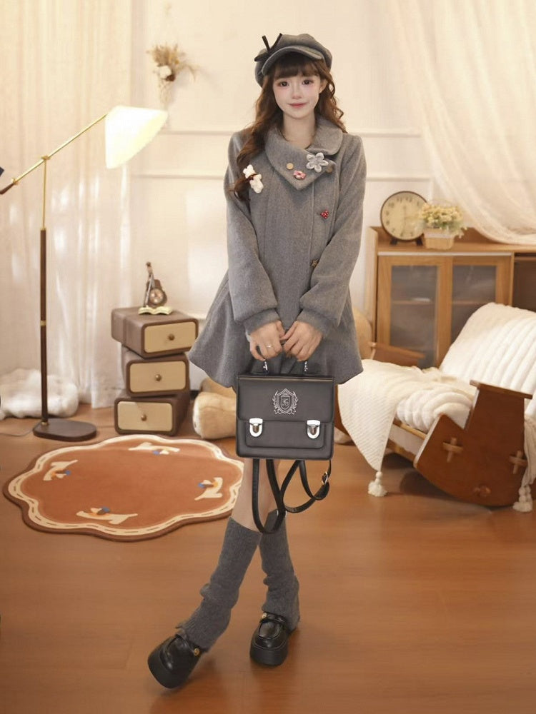 Accents Gray Lolita Winter Coat and Flower Pom-Pom with