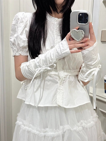 Bowknot Details Sleeves with Arm Lolita Ballet Style White