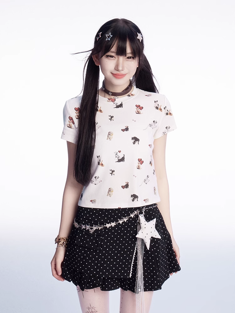 ドット柄 太もも丈スカート ブラック ポルカ