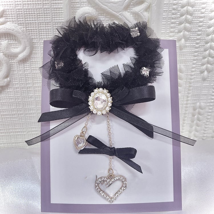 Heart Colors Rhinestone Hairclip 4 with Lace Pendant