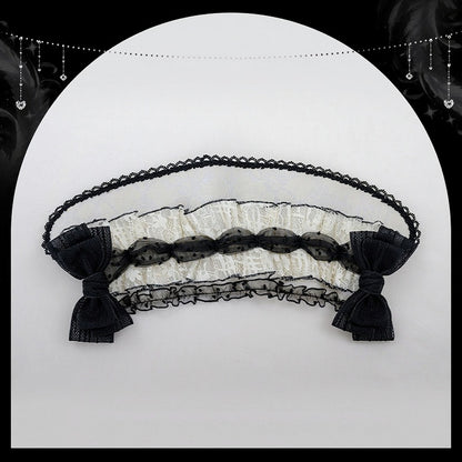 Polka-Dot Tulle Bonnet with Bow Accents in Beige & Black - U.Rtto