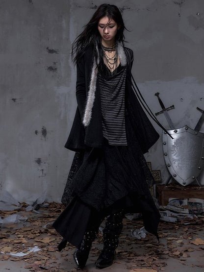 with Two Black Striped Piece Faux Vintage  Lining Cross Rhinestone Punk Top Back Applique