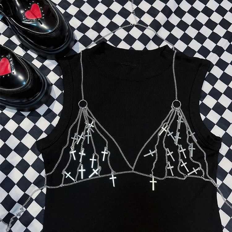 シルバーチャーム Y2K クロスチェストチェーン