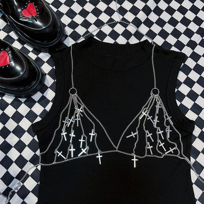 シルバーチャーム Y2K クロスチェストチェーン