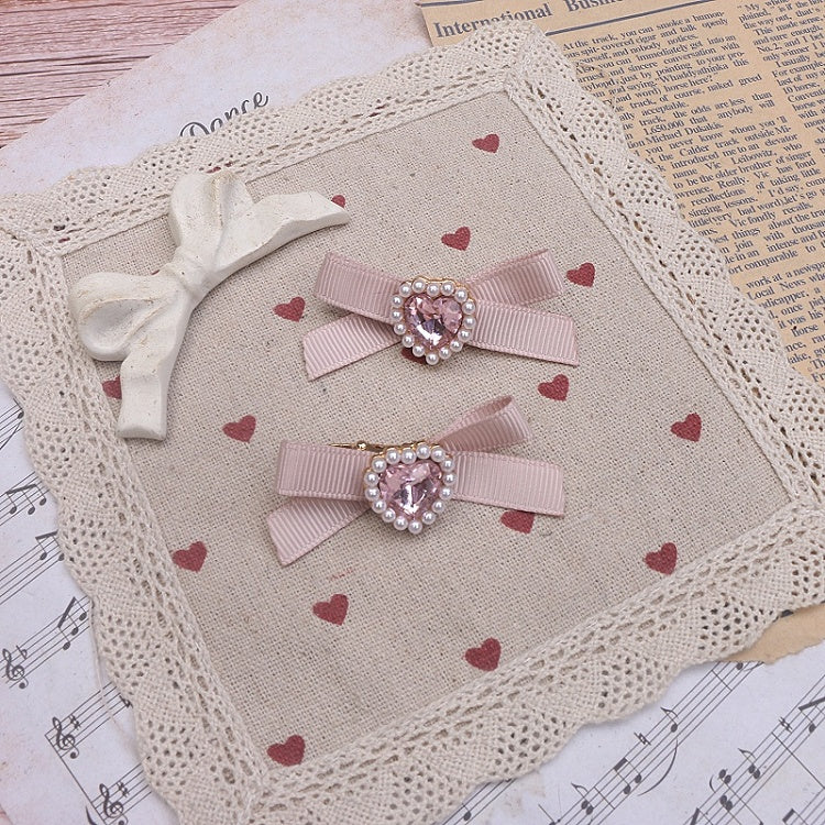 Hairclip 4 Heart Jirai Rhinestone Color Options Bowknot Kei