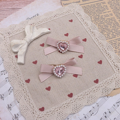 Hairclip 4 Heart Jirai Rhinestone Color Options Bowknot Kei