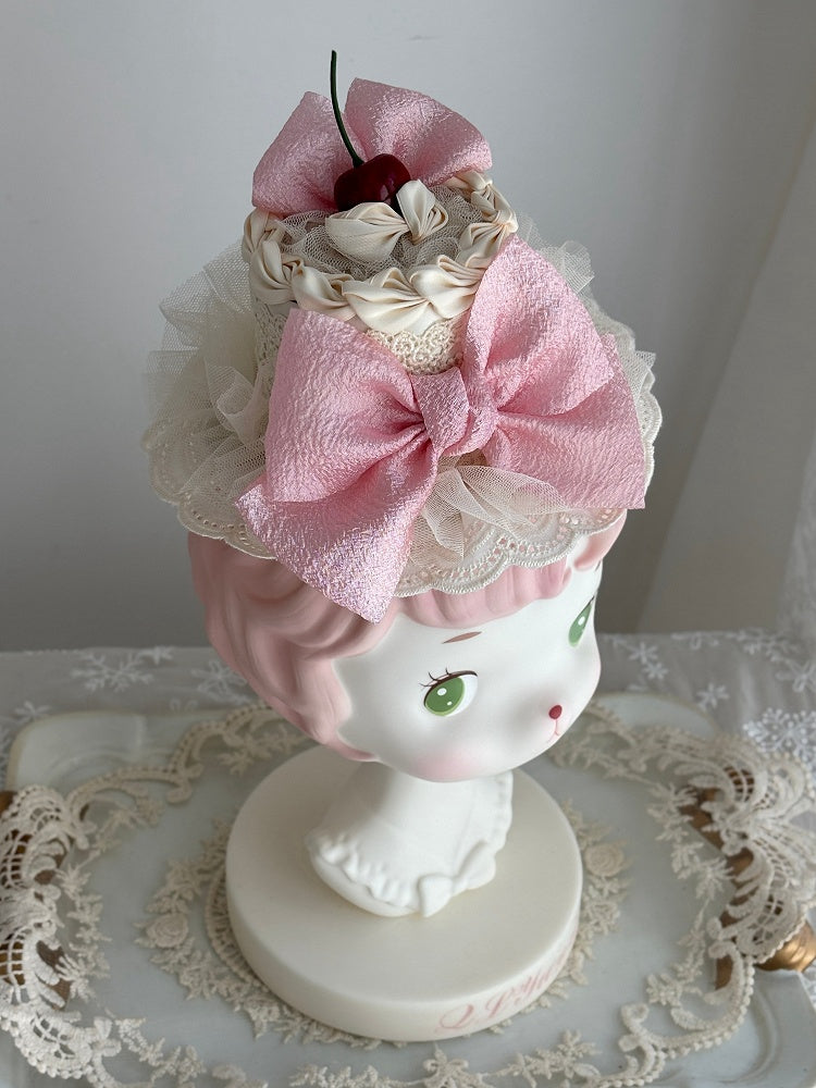 Cherry Decorated Bows Mini Pink Lolita Hat Cake