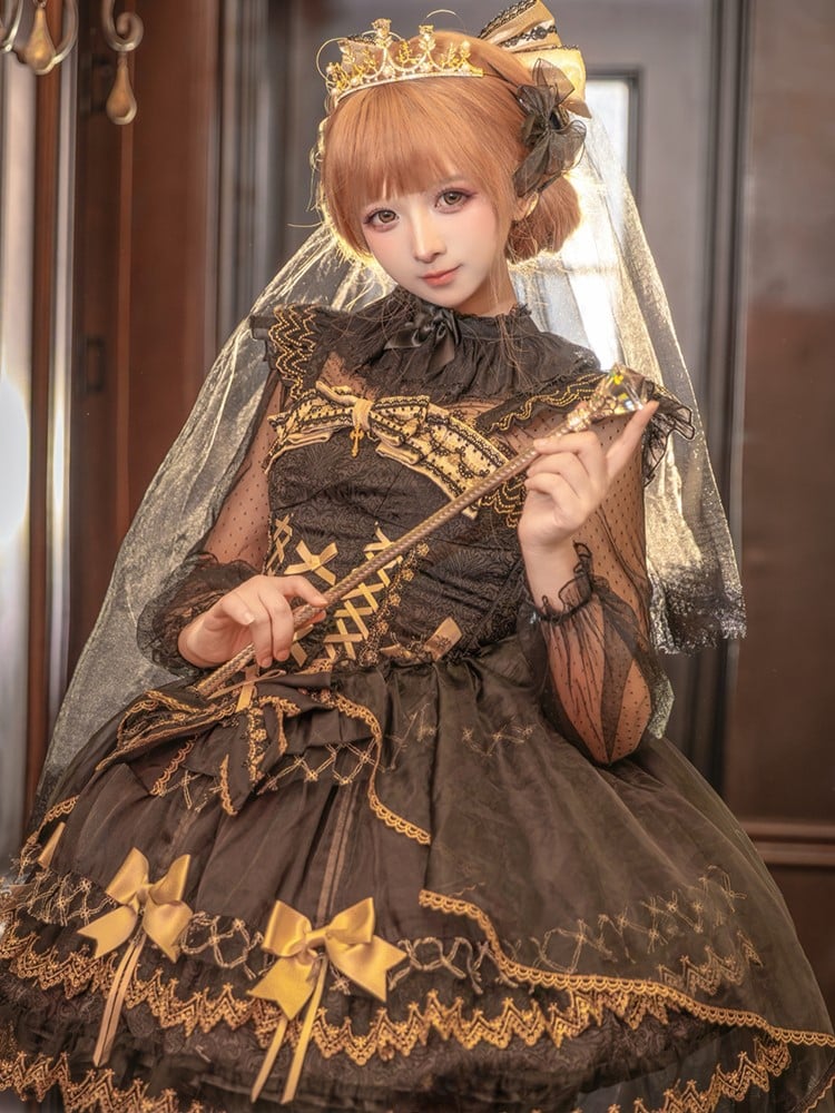 Bow Veil Accent Mesh Black with Gold