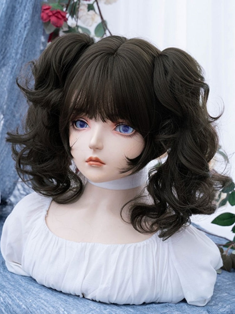Brown Short Bob Cut Synthetic Wig With Double Ponytail Claw Clips