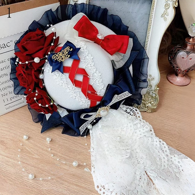 Snow White Vibes Floral/Star Design Bowknote Details Mini Hat