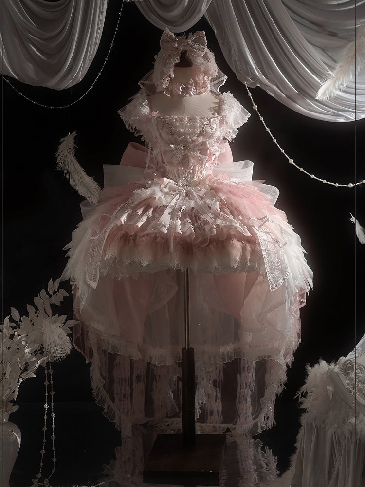 Pink Swan Feather Accented Lolita JSK Dress Set - Felinae Cookie