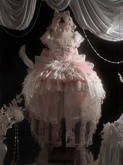 Pink Swan Feather Accented Lolita JSK Dress Set - Felinae Cookie
