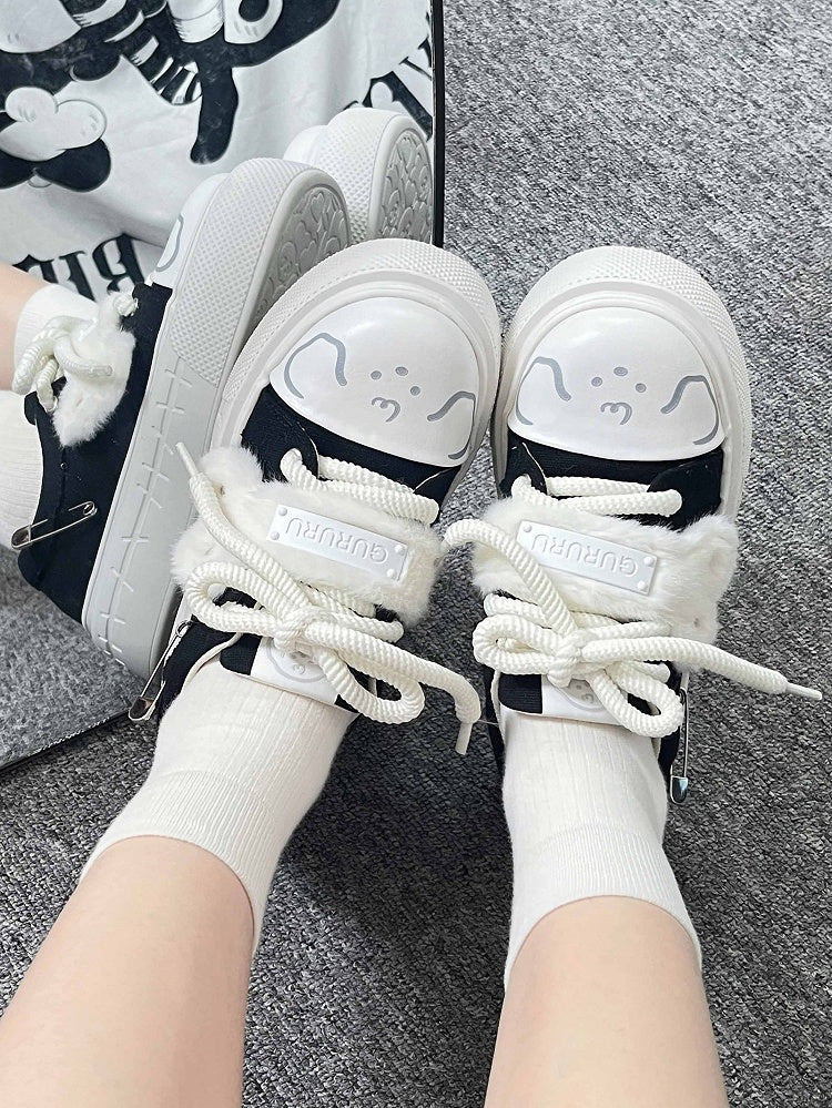 Print White Puppy Y2K Black Shoes Platform -