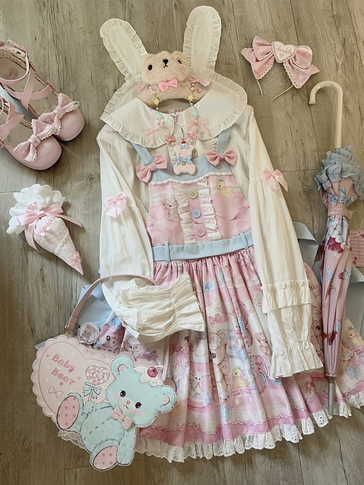 Dress Pink Sweet Lolita Teddy Print Overall