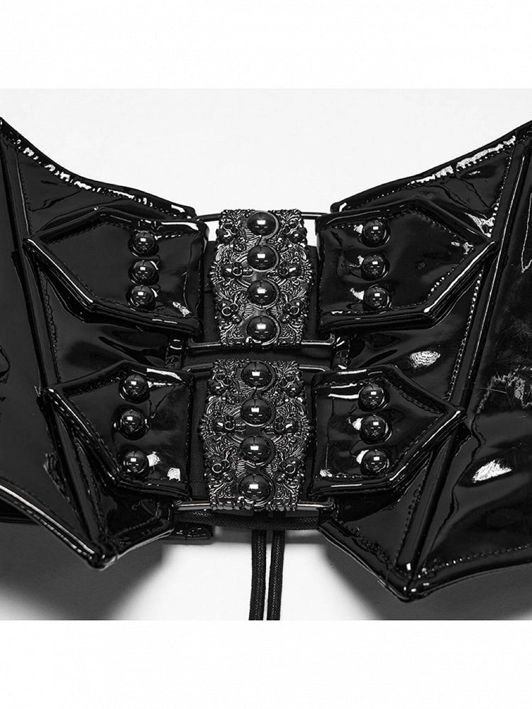 Lace-Up Black Gothic Patent Leather Corset Belt - Punk Rave
