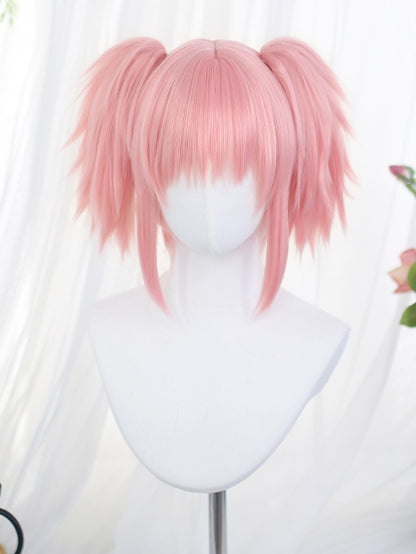 Wigs Short Two Straight With Pink Ponytails