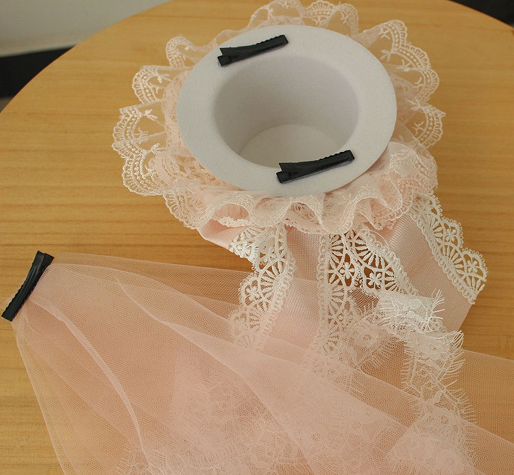 Layered Bow Veil with Hat Lace Mini Head