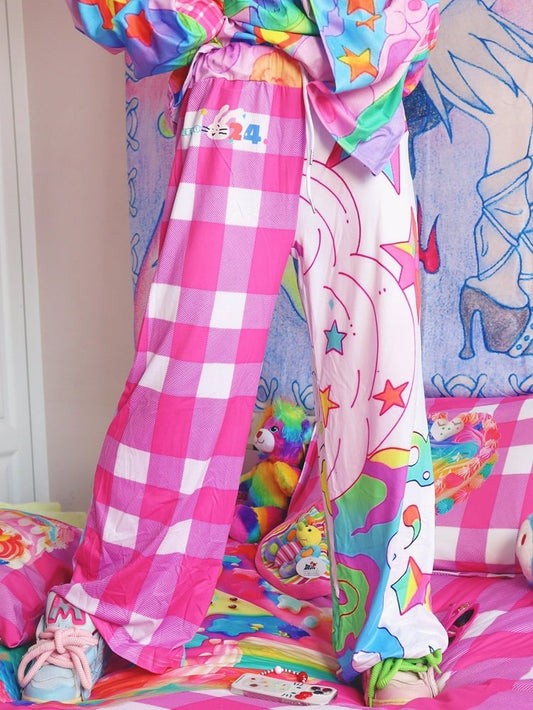 Y2K Print Star Colorful Pants Pattern Plaid Flare Silhouette