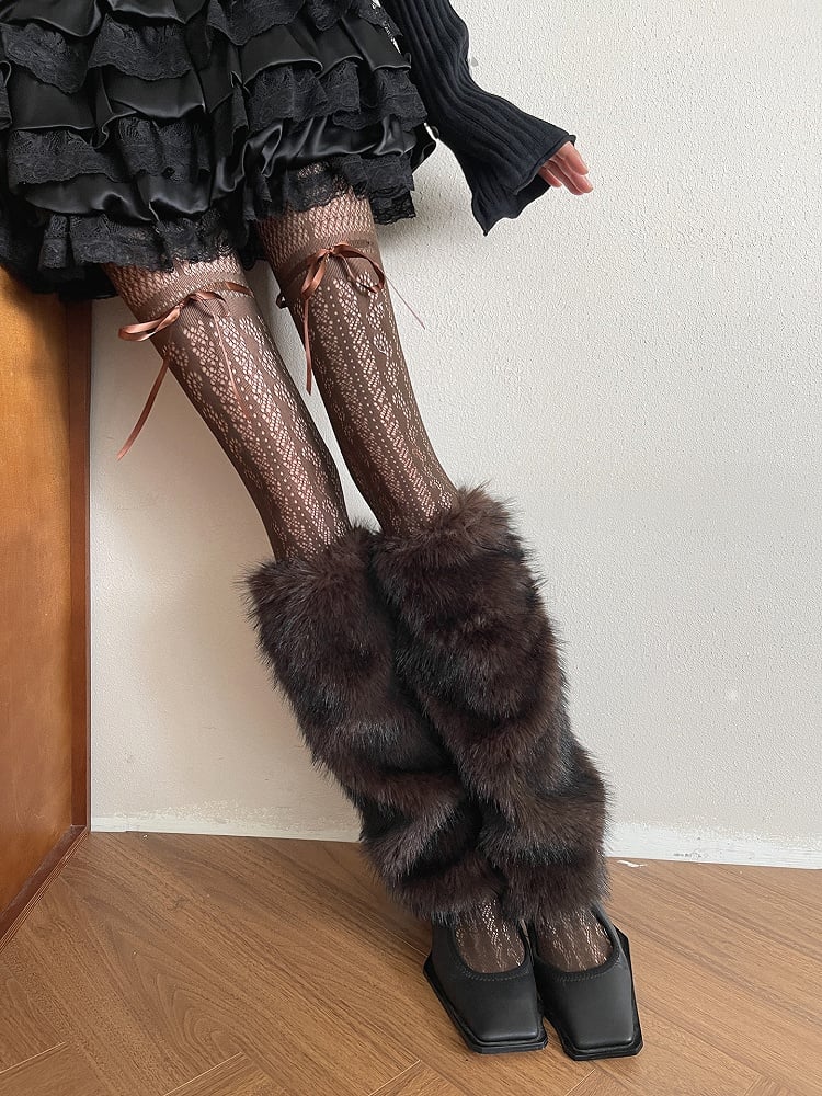 Tights with Brown Lace Bowknot Cutout Decoration