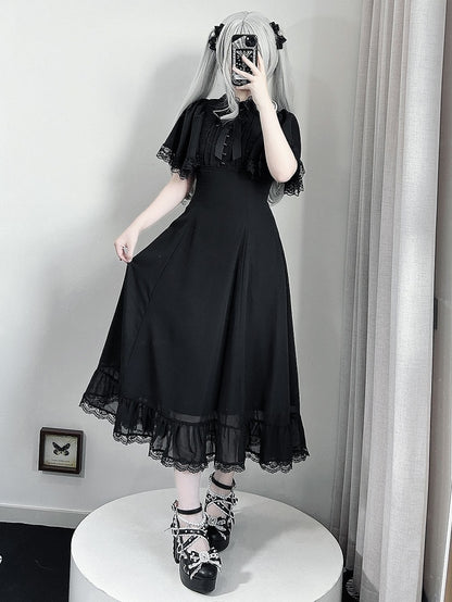 Black Platform Heels with Lace-Up Design - Sheep Puff