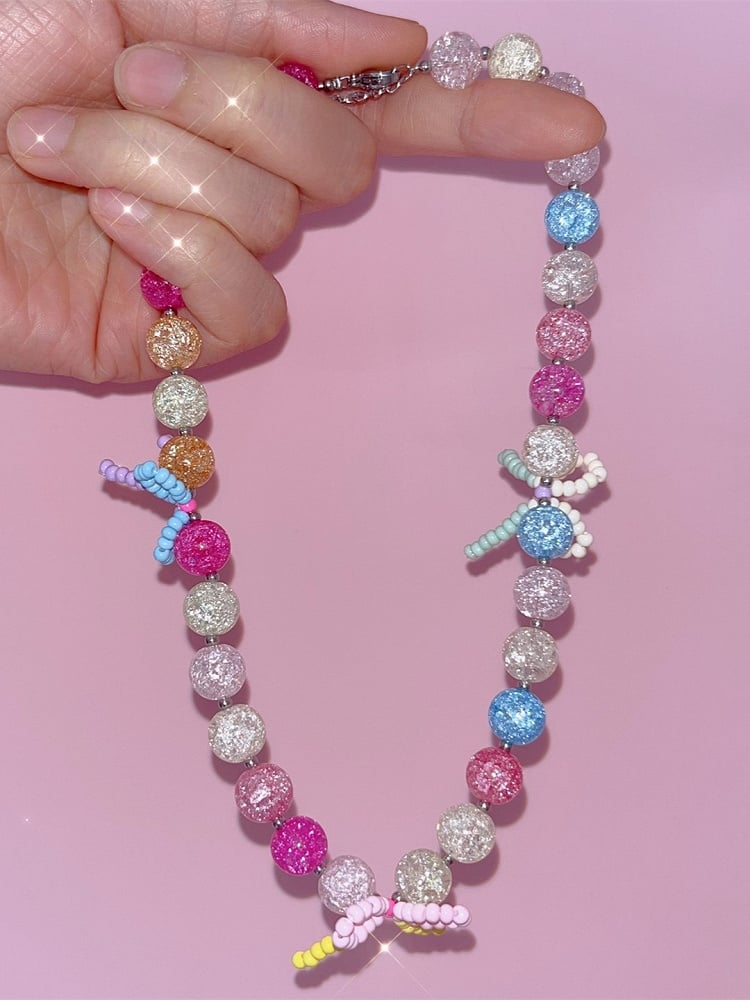 With Bowknot Details Colorful Necklace Y2K Beaded
