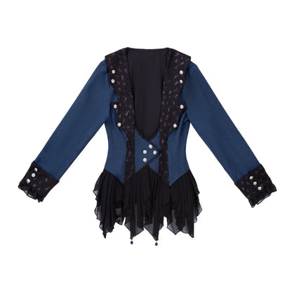 Lolita Ruffle Style Coat Ouji Hemline Web Blue Dark Fabric Cascading Spider Trim Prince