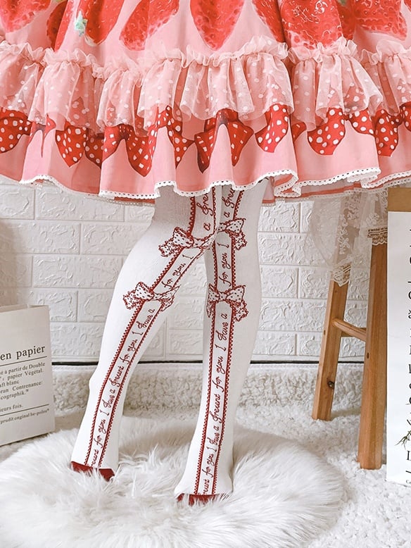 Red/Black/Blue/Pink Bowknot Print Sweet Lolita Overknee Stockings
