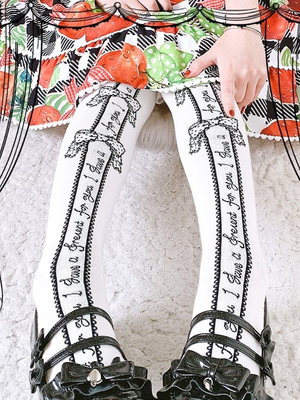 Red/Black/Blue/Pink Bowknot Print Sweet Lolita Overknee Stockings