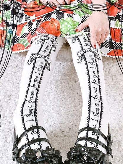 Red/Black/Blue/Pink Bowknot Print Sweet Lolita Overknee Stockings