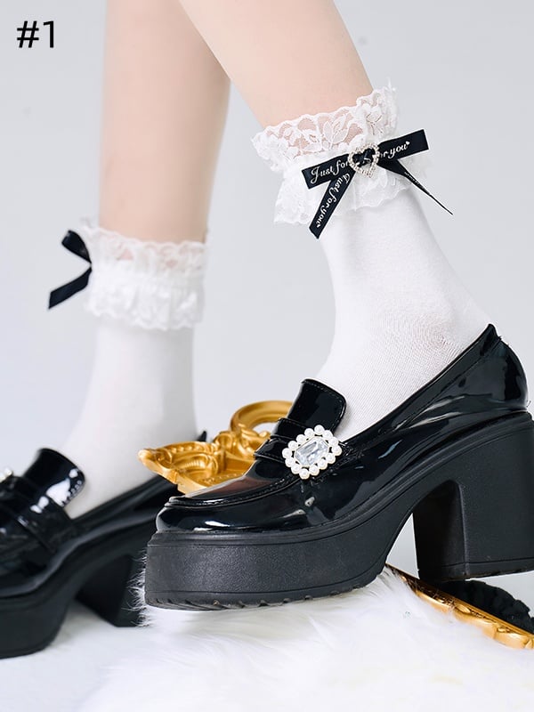 Chaussettes mollet Jirai Kei à nœud et bordure en dentelle, 4 options
