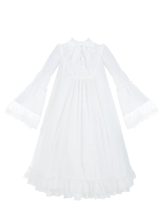 Robe Lolita Shiro entièrement blanche à manches trompettes et bordures en dentelle