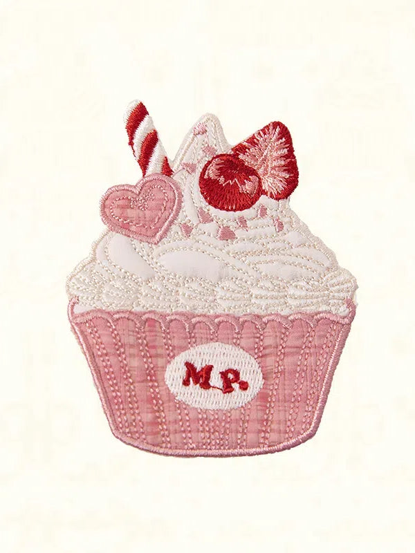 Mint Brown Embroidery Blue Cupcake / Pink Brooch Green
