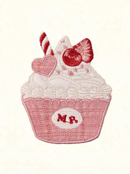 Mint Brown Embroidery Blue Cupcake / Pink Brooch Green