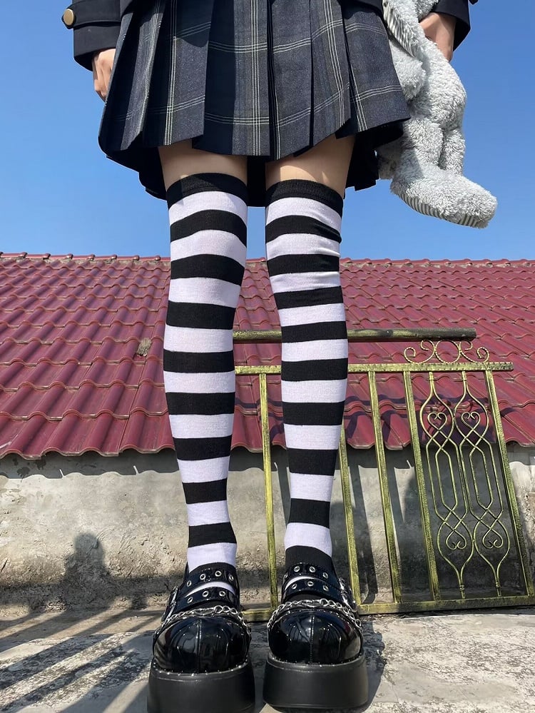 Striped Y2K Overknee Options Color Stockings 4