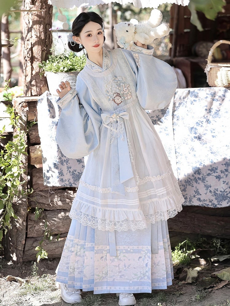 Chinese Style Han Lolita Embroidered Blue Top - Unknown Star