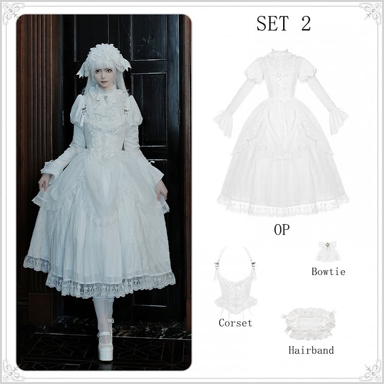 Gothic Neckline Ruffle Dress Juliette White Sleeves Set Lolita OP
