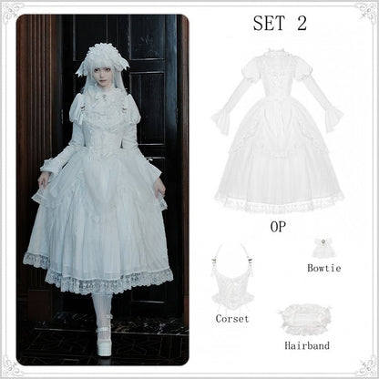 Gothic Neckline Ruffle Dress Juliette White Sleeves Set Lolita OP