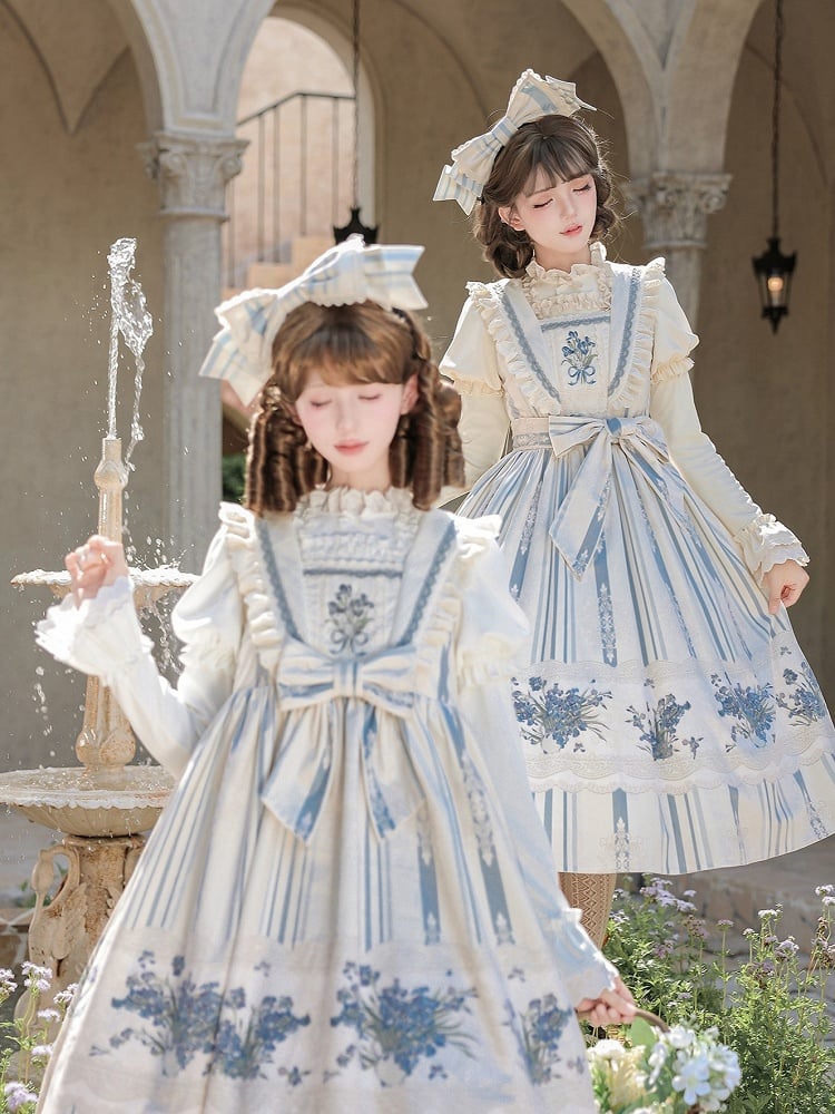 Lace Trimmed Bow KC in White & Blue Lolita Style - With PUJI