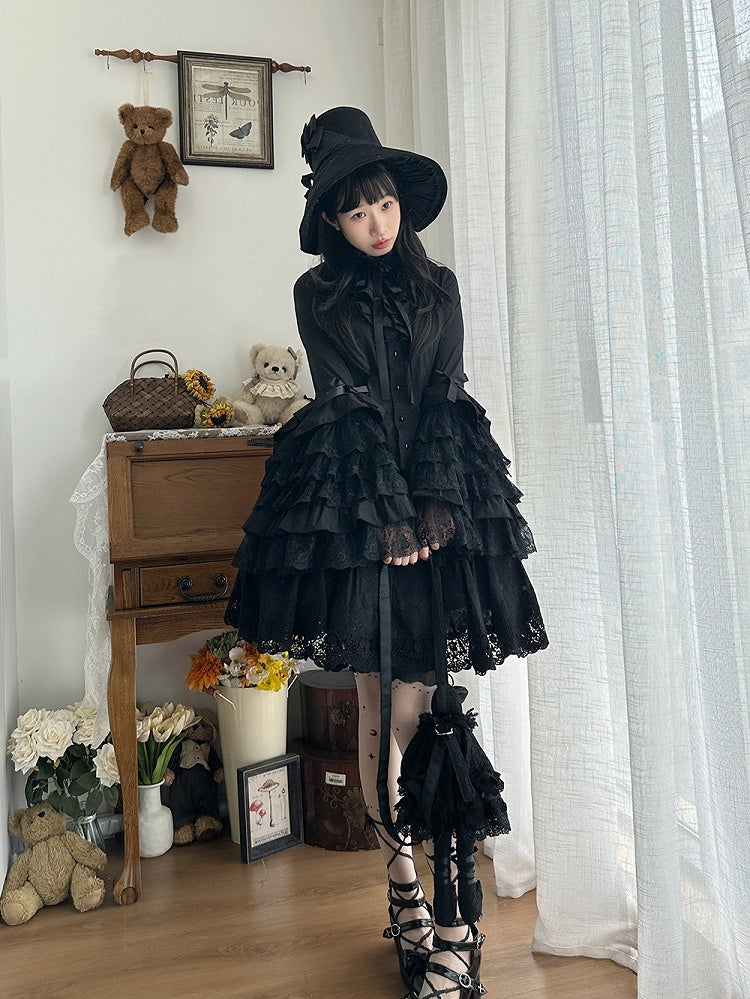 Elegant Black Multilayer Ruffled Floral Embroidery Skirt - Miss Point
