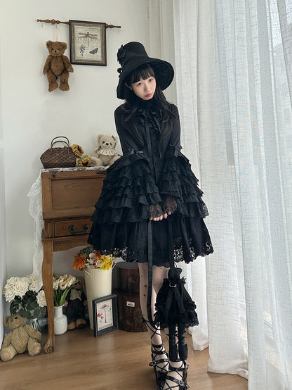 Elegant Black Multilayer Ruffled Floral Embroidery Skirt - Miss Point