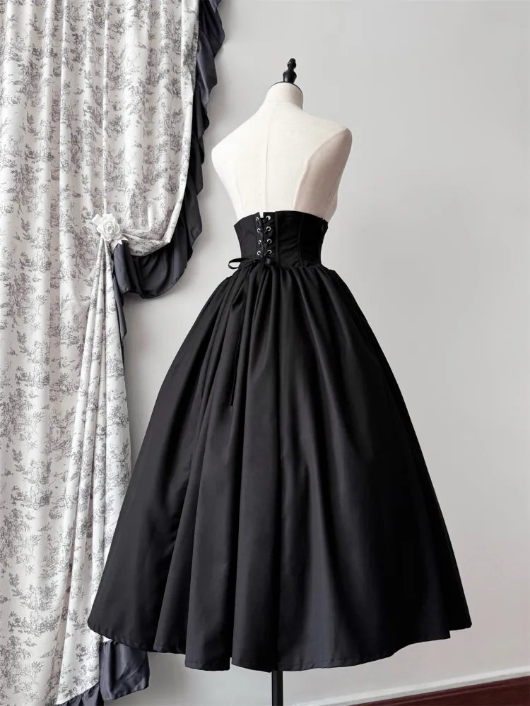 Waist High Gothic M Boned Skirt for Black Lolita Clearance 62-76cm - Aristocrat Size
