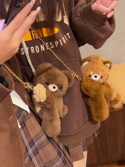 かわいいレッサーパンダのブラウンぬいぐるみバックパック/クロスボディ