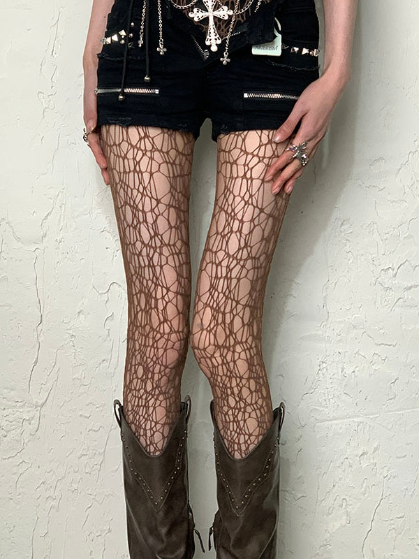 Y2K Asymmetrische Strumpfhose Grau/Weiß/Schwarz/Braun Hohldesign