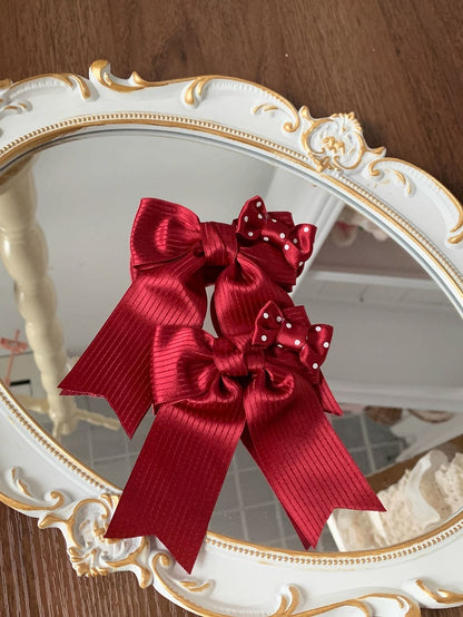 Bowknot Sweet Striped Lolita Pattern Hairclips Red/Pink