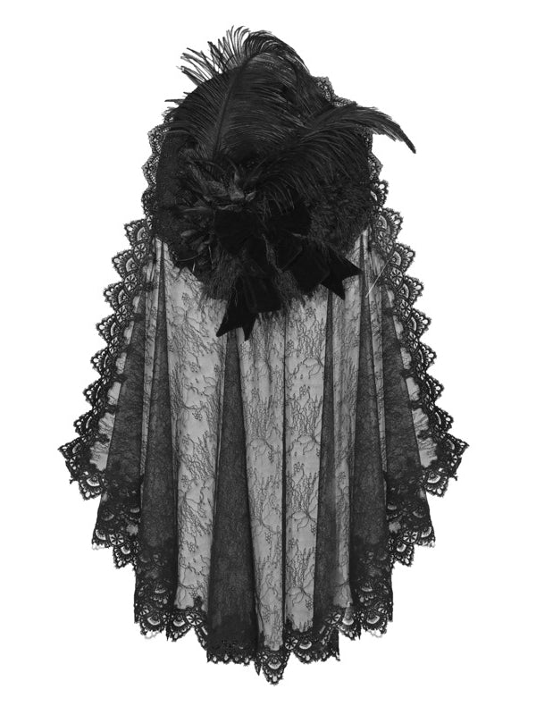 Black Gothic Feather Hat with Velvet Bow & Removable Lace Veil - Blood Supply